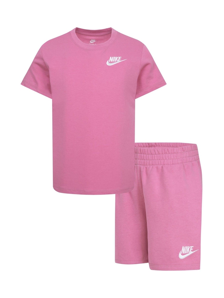 Nike Flamingo Pink Kids Little Small Logo T-Shirt and Shorts Set - Image 1 of 1