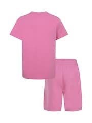 Nike Flamingo Pink Kids Little Small Logo T-Shirt and Shorts Set - Image 2 of 5