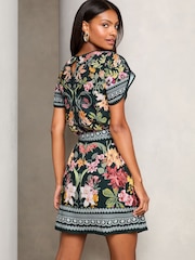 Lipsy Black Placement Print Tie Front Mini Shift Dress - Image 4 of 4