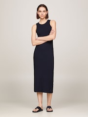 Tommy Hilfiger Blue Ribbed Midi Bodycon Dress - Image 1 of 5