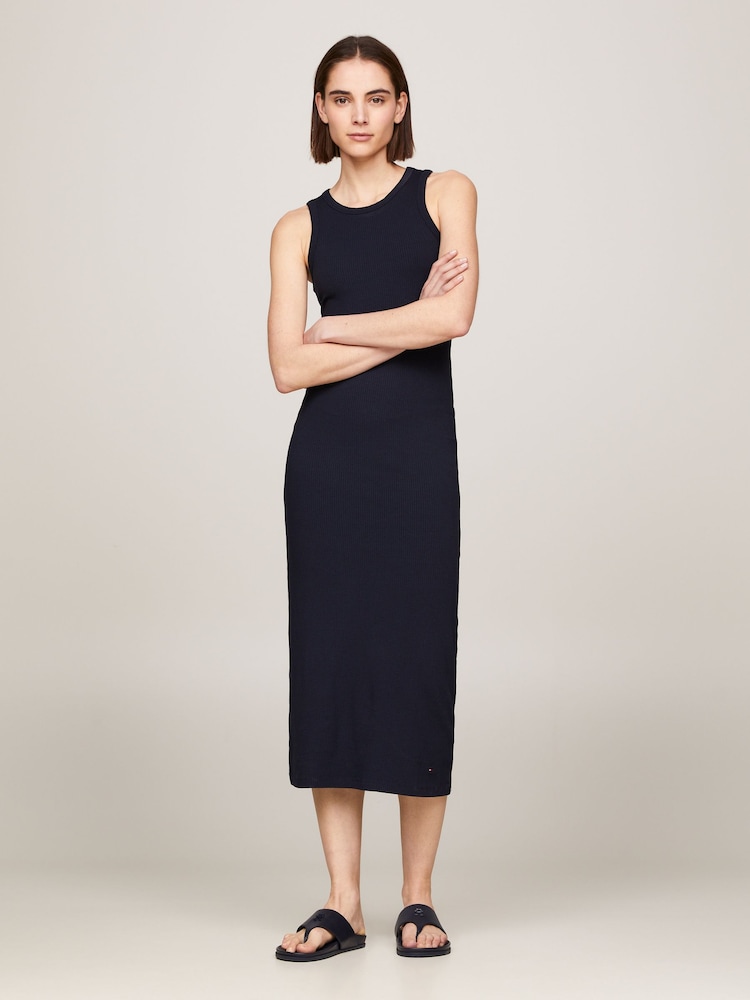 Tommy Hilfiger Blue Ribbed Midi Bodycon Dress - Image 1 of 5