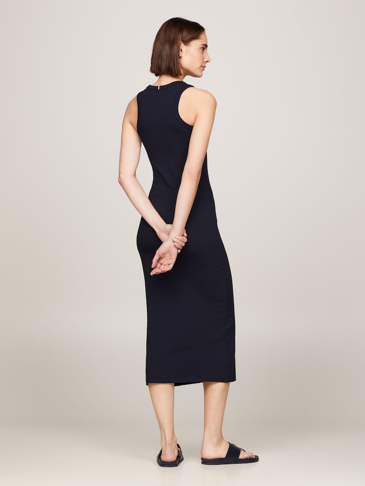 Tommy Hilfiger Blue Ribbed Midi Bodycon Dress - Image 2 of 5