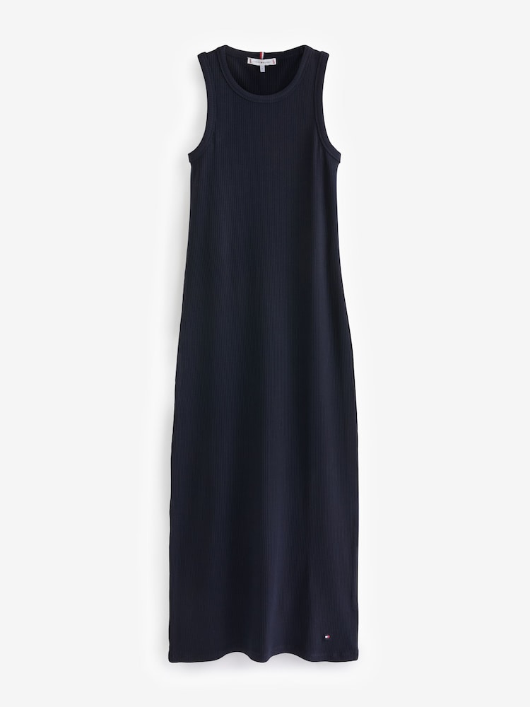 Tommy Hilfiger Blue Ribbed Midi Bodycon Dress - Image 5 of 5