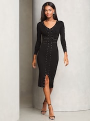 Lipsy Black Petite Studded Midi Knitted Dress - Image 3 of 4