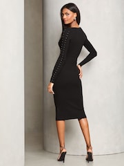 Lipsy Black Petite Studded Midi Knitted Dress - Image 4 of 4