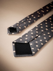 Navy Blue Polka Dot Signature Made In Italy Printed Melange Tie - Image 4 of 4