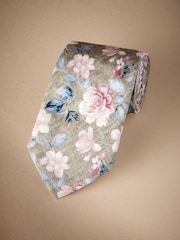 Neutral Brown/Pink Floral Signature Made In Italy Printed Melange Tie - Image 1 of 4