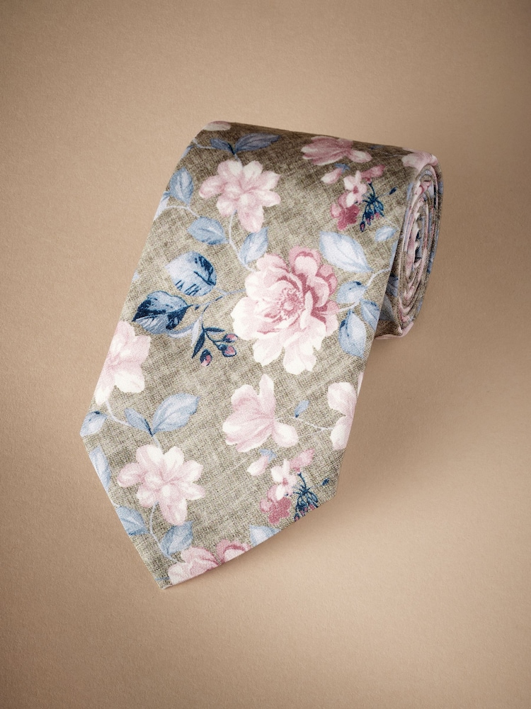 Neutral Brown/Pink Floral Signature Made In Italy Printed Melange Tie - Image 1 of 4