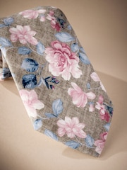 Neutral Brown/Pink Floral Signature Made In Italy Printed Melange Tie - Image 2 of 4