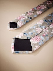 Neutral Brown/Pink Floral Signature Made In Italy Printed Melange Tie - Image 3 of 4