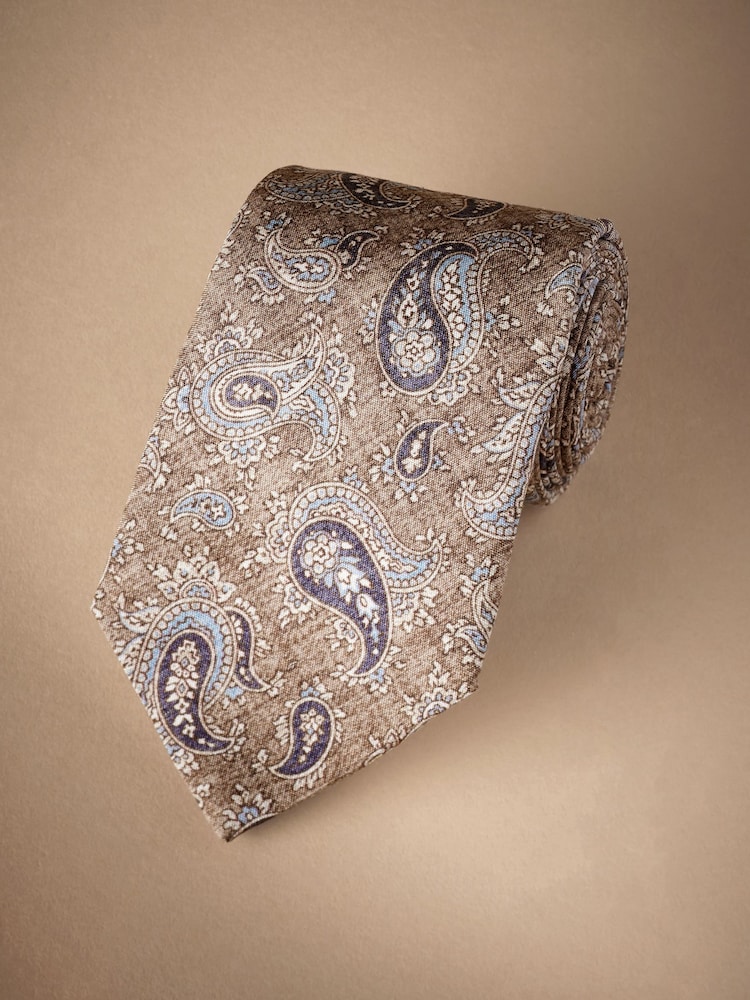 Neutral Brown/Blue Paisley Signature Made In Italy Printed Melange Tie - Image 1 of 4