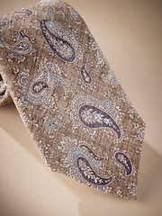 Neutral Brown/Blue Paisley Signature Made In Italy Printed Melange Tie - Image 2 of 4