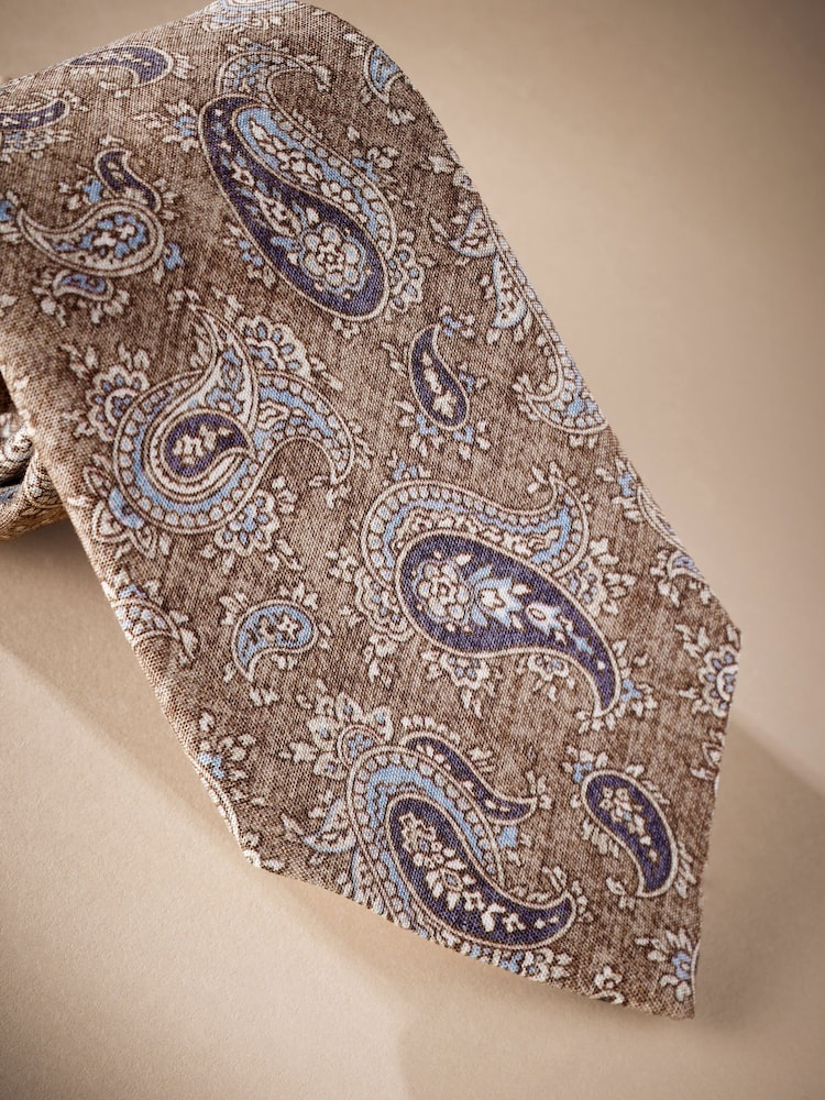 Neutral Brown/Blue Paisley Signature Made In Italy Printed Melange Tie - Image 2 of 4