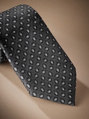 Grey Signature Made In Italy Geometric Design Tie - Image 2 of 4