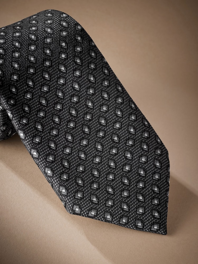 Grey Signature Made In Italy Geometric Design Tie - Image 2 of 4
