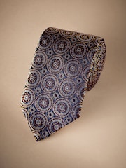 Navy Blue Medallion Signature Made In Italy Geometric Design Tie - Image 1 of 4