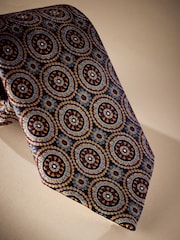 Navy Blue Medallion Signature Made In Italy Geometric Design Tie - Image 2 of 4