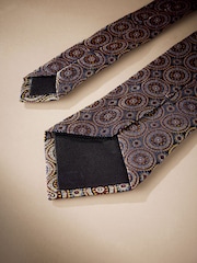 Navy Blue Medallion Signature Made In Italy Geometric Design Tie - Image 3 of 4
