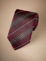 Burgundy Red Textured Signature Made In Italy Stripe Tie - Image 1 of 4