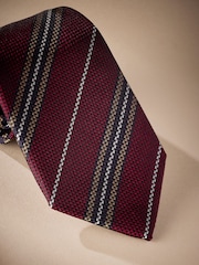 Burgundy Red Textured Signature Made In Italy Stripe Tie - Image 2 of 4