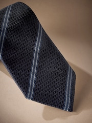 Blue Textured Stripe Signature Made In Italy Stripe Tie - Image 2 of 4