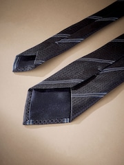 Blue Textured Stripe Signature Made In Italy Stripe Tie - Image 3 of 4