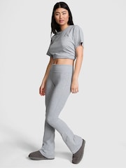Victoria's Secret PINK Grey Heather Cotton Foldover Flare Leggings - Image 1 of 4