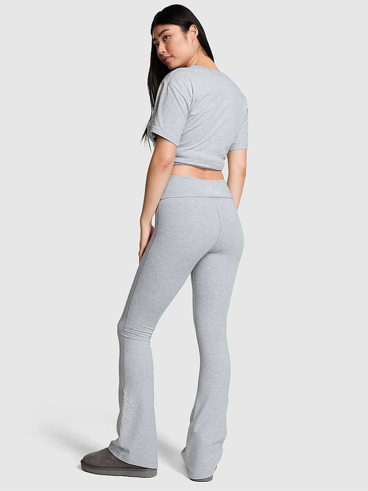 Victoria's Secret PINK Grey Heather Cotton Foldover Flare Leggings - Image 2 of 4