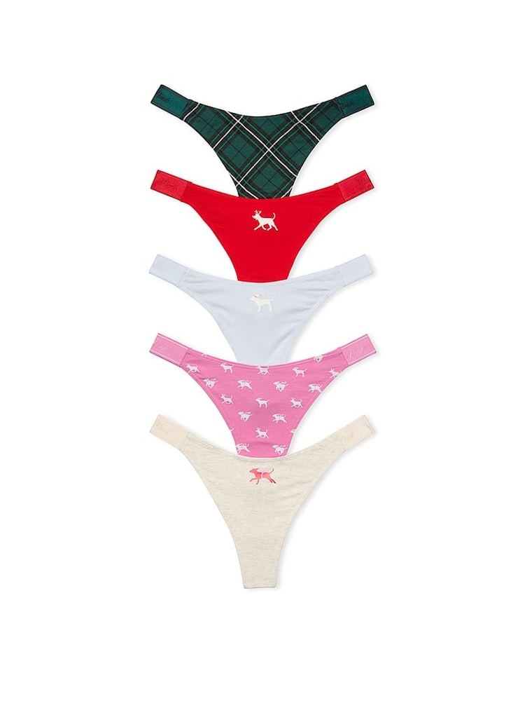 PINK Red/Pink/Nude/White/Green Thong 5 Pack Knickers - Image 1 of 1