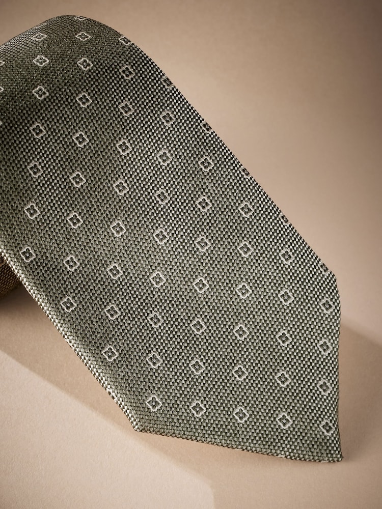 Sage Green Signature Made In Italy Geometric Design Tie - Image 2 of 4