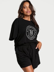 Victoria's Secret Black W/ Rhinestone Graphic Cotton Short Pyjama Set - Image 1 of 3
