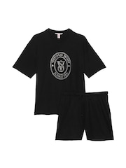 Victoria's Secret Black W/ Rhinestone Graphic Cotton Short Pyjama Set - Image 3 of 3