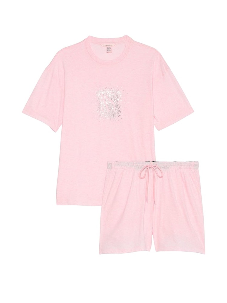 Victoria's Secret Pink W/ Rhinestone Graphic Cotton Short Pyjama Set - Image 3 of 3