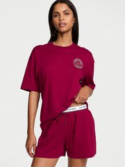 Victoria's Secret Campari Red W/ Rhinestone Graphic Cotton Short Pyjama Set - Image 1 of 3