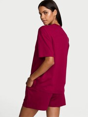 Victoria's Secret Campari Red W/ Rhinestone Graphic Cotton Short Pyjama Set - Image 2 of 3