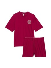 Victoria's Secret Campari Red W/ Rhinestone Graphic Cotton Short Pyjama Set - Image 3 of 3