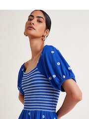 Monsoon Blue Susie Shirred Embroidered Midi Dress - Image 2 of 6