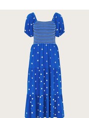 Monsoon Blue Susie Shirred Embroidered Midi Dress - Image 6 of 6