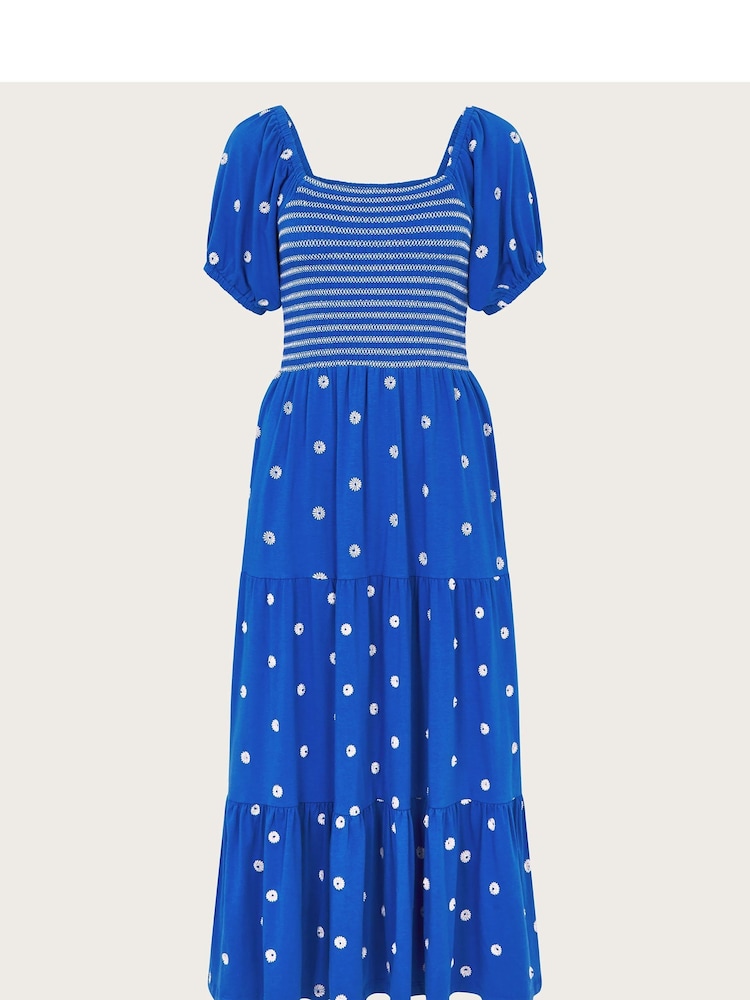 Monsoon Blue Susie Shirred Embroidered Midi Dress - Image 6 of 6