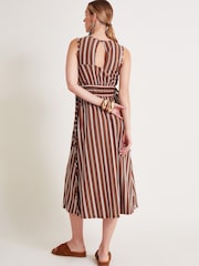 Monsoon Brown Stripe 100% Cotton Jersey Dress - Image 2 of 6