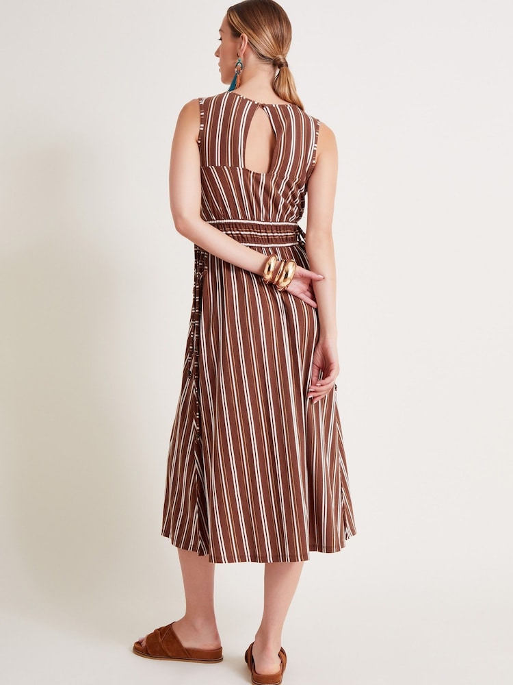 Monsoon Brown Stripe 100% Cotton Jersey Dress - Image 2 of 6
