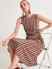 Monsoon Brown Stripe 100% Cotton Jersey Dress - Image 3 of 6