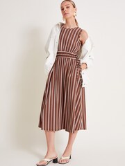 Monsoon Brown Stripe 100% Cotton Jersey Dress - Image 4 of 6