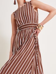 Monsoon Brown Stripe 100% Cotton Jersey Dress - Image 5 of 6