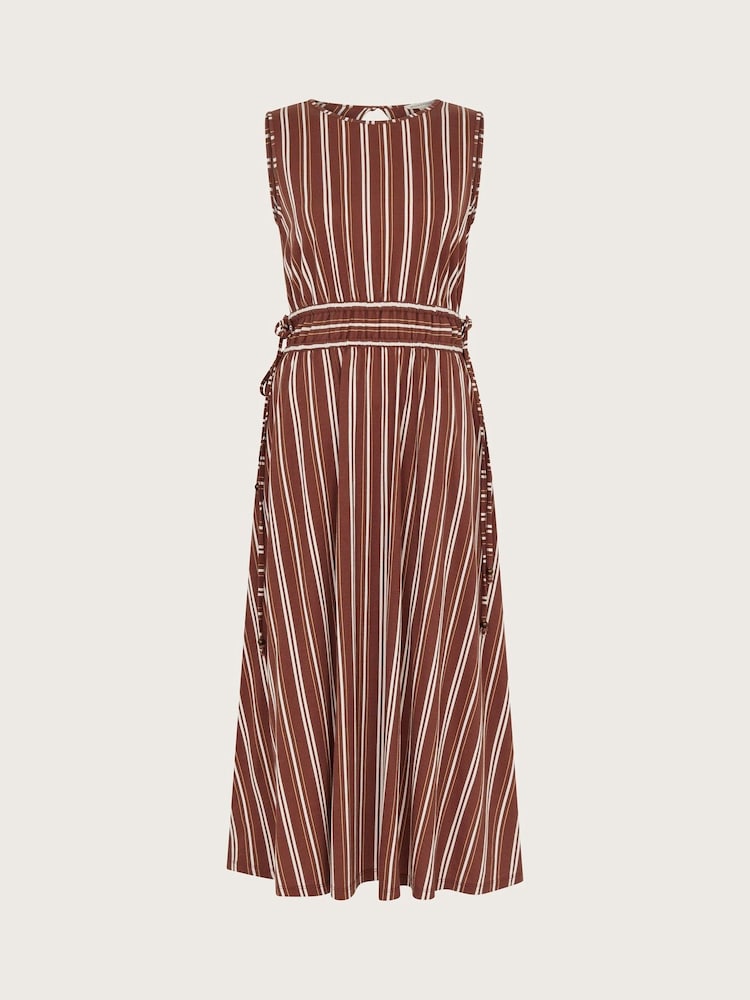 Monsoon Brown Stripe 100% Cotton Jersey Dress - Image 6 of 6