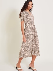 Monsoon Brown Natalia Jersey Print Shirt Dress - Image 1 of 6