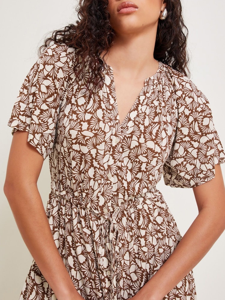Monsoon Brown Natalia Jersey Print Shirt Dress - Image 2 of 6