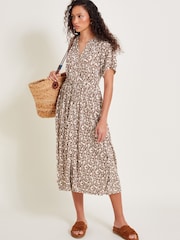 Monsoon Brown Natalia Jersey Print Shirt Dress - Image 5 of 6