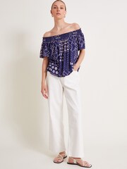 Monsoon Blue Cindy Print Bardot Top - Image 2 of 5