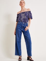 Monsoon Blue Cindy Print Bardot Top - Image 4 of 5